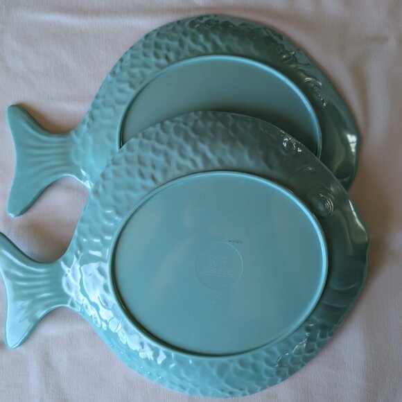 2 Sigrid Olsen Melamine Teal Mint Blue Large Fish Shaped Serving Platters Kitsch - Picture 11 of 13